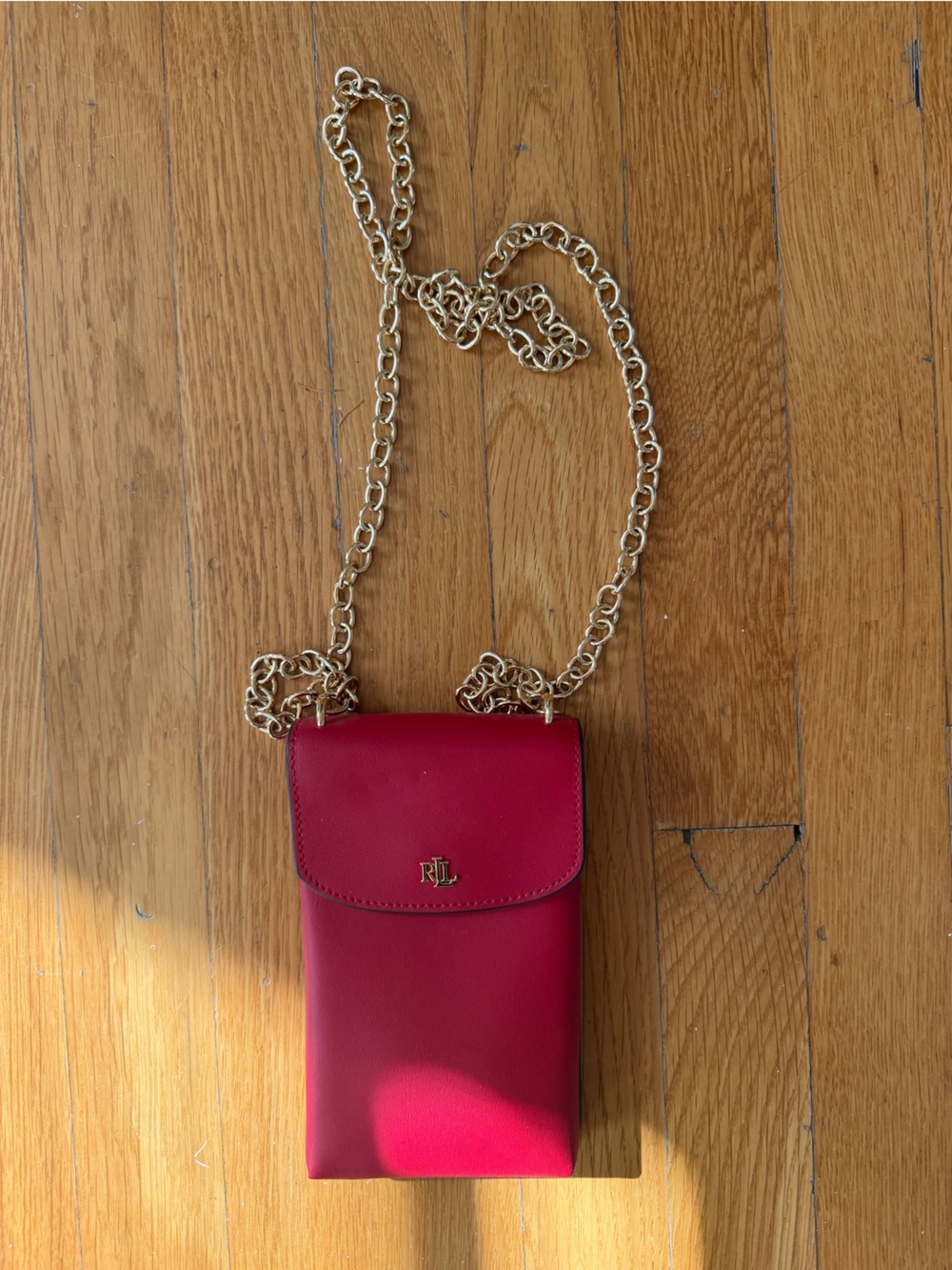 Lauren Ralph Lauren Red Crossbody Phone Bag with Gold Chain
